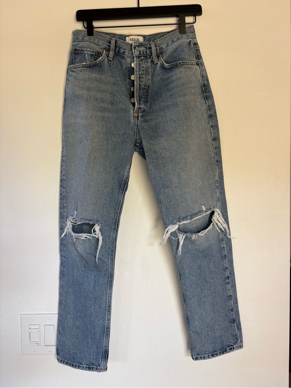 Agolde Medium Wash Straight-Leg Distressed Jeans